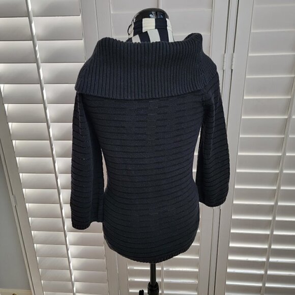 WHITE HOUSE BLACK MARKET BLACK STRIPED RIBBED KNIT COWL NECK SWEATER, SIZE S - Picture 4 of 11